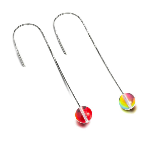 Marsrot | 925er Sterlingsilber | Galaxie-Glasketten-Tropfenfädler-Ohrringe